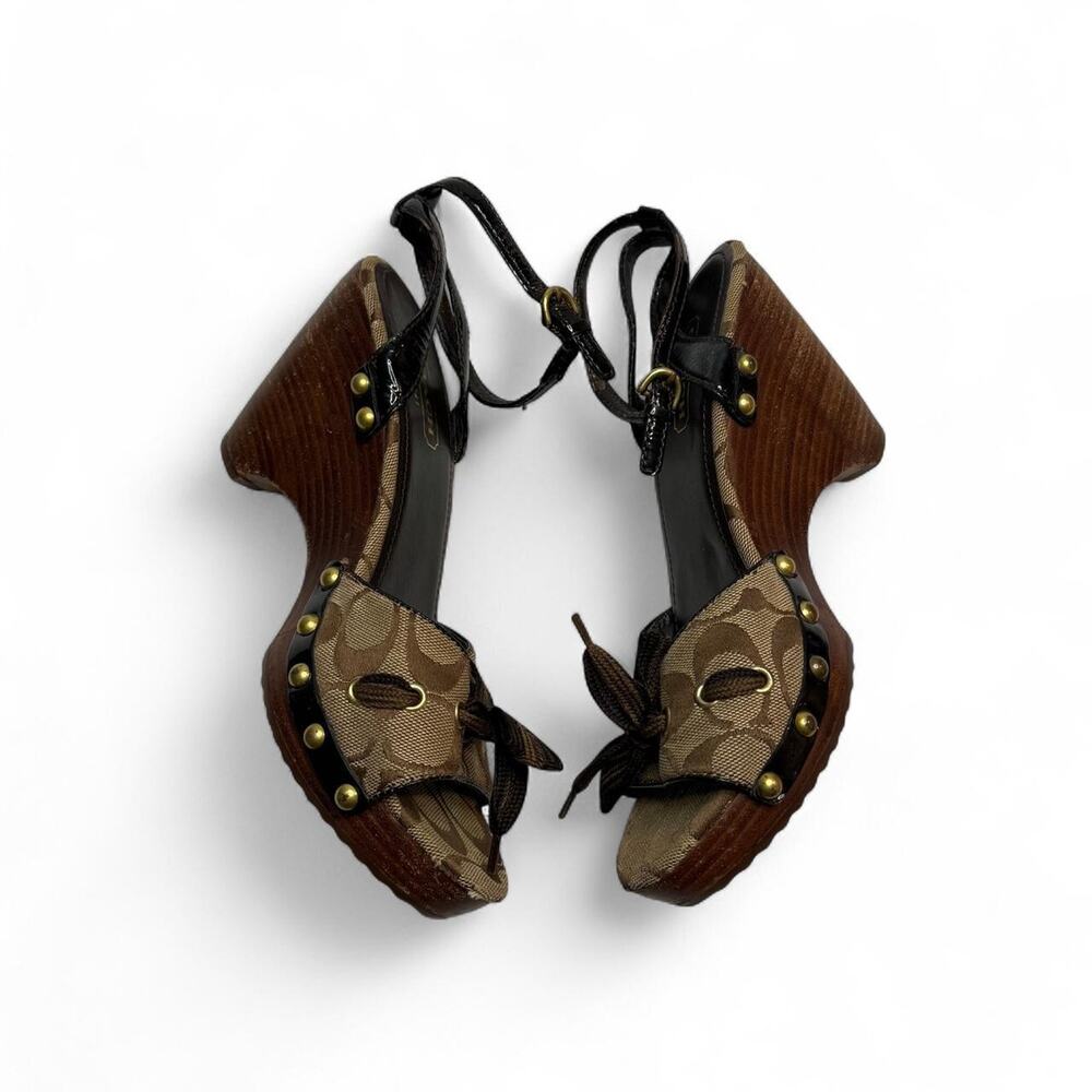 vintage Y2K Coach Signature canvas wedge sandals a brown monogram Wooden Size 7